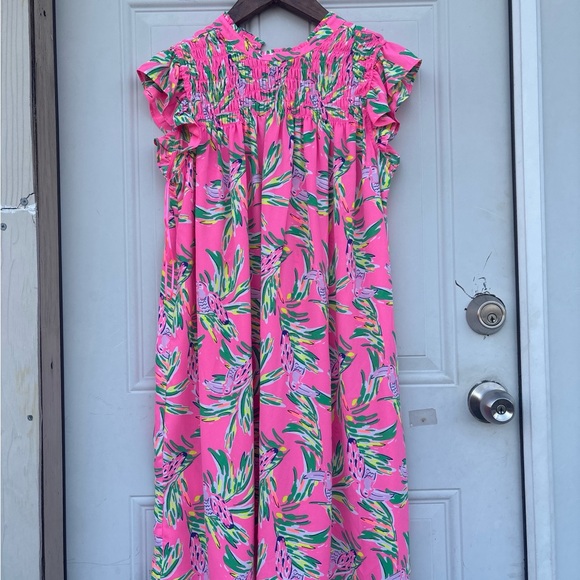 crown & ivy Dresses & Skirts - crown & ivy Pink Tropical Print Smocked Maxi Dress